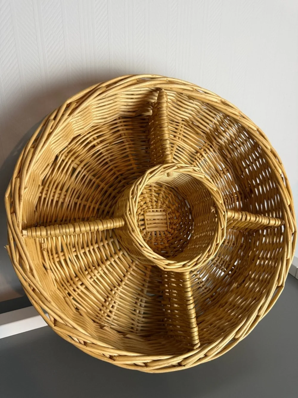Handwoven Natural Brown Wicker Serving Tray with Center Bowl 13”